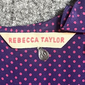Rebecca Taylor Top 10 100% Silk Pleated Polka Dot Blouse Pink Purple Career